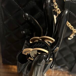 Black Enamel & Gold CC Charm Keychain